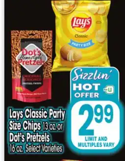 Jewel-Osco Lays Classic Party Size Chips 13 oz. or Dot's Pretzels 16 oz offer