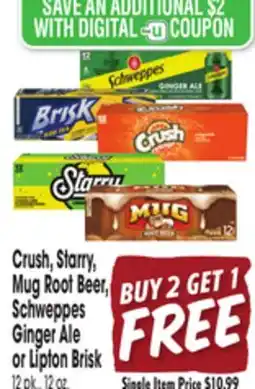 Jewel-Osco Crush, Starry, Mug Root Beer, Schweppes Ginger Ale or Lipton Brisk offer