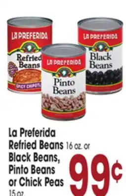 Jewel-Osco La Preferida Refried Beans 16 oz. or Black Beans, Pinto Beans or Chick Peas 15 oz offer