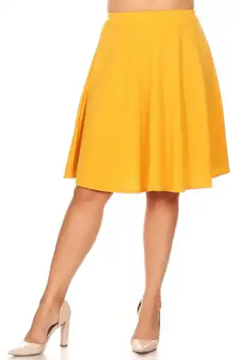 Walmart Women's Solid Basic A-Line Knee Length Elastic High Waist Plus Size Midi Bottom Skirt offer