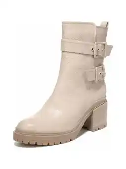 Walmart NATURALIZER Womens Beige Buckle Accent Trina Round Toe Block Heel Zip-Up Leather Heeled Boots 8.5 M offer