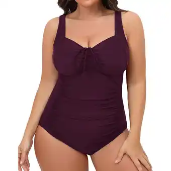 Walmart NIEWTR Plus Size One Piece Swimsuits Tummy Control Bathing Suits Sporty Swimwear(Purple,XL) offer