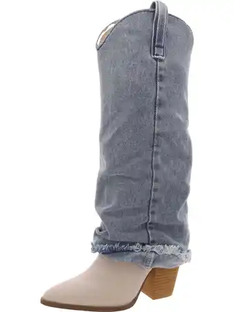 Walmart Steve Madden Womens Lassy Fold-Over Denim Cowboy, Western Boots offer