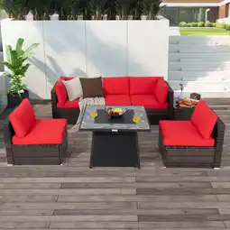 Walmart Costway 7 PCS Patio Furniture Set with 35 Propane Gas Fire Pit Table & Waterproof Cover Red offer