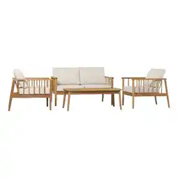 Walmart Pemberly Row Modern Outdoor Spindle Style 4 Piece Solid Wood Chat Set - Natural offer