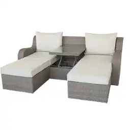 Walmart Salena Patio Sectional & 2 Ottomans - Beige Fabric & Gray Wicker - 30 x 82 x 35 in offer