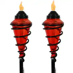 Walmart Sunnydaze Adjustable Height Metal Swirl Glass Outdoor Lawn Patio Torch - Red - Set of 2 offer