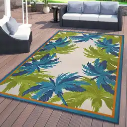 Walmart World Rug Gallery Tropical Floral Border Flatweave Indoor/Outdoor Area Rug - GREEN 5' X 7' offer