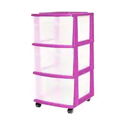 Walmart Open Box Homz Plastic 3 Drawer Med Storage Tower, Clear Drawers/Purple Frame offer