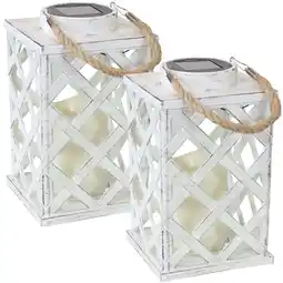 Walmart Sunnydaze Modern Crosshatch Solar Outdoor Polypropylene Tabletop Lantern (Set of 2) offer