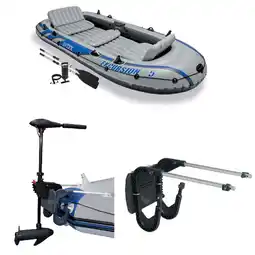 Walmart Intex 5 Person Inflatable Boat Set, Trolling Motor, & Boat Motor Mount Kit offer