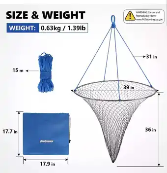 Walmart 39 inches Bridge And Pier Fishing Net Foldable Drop Net For Pier Fishing With Rope offer