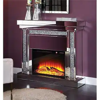 Walmart ACME Noralie Fireplace - Mirrored & Faux Diamonds - 42 x 47 x 13 in offer