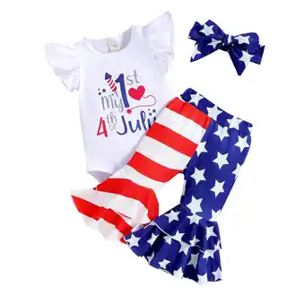 Walmart HBDHEJL Independence Day Baby Romper,Fly Sleeve Letter Printed Bodysuit 3-18 Months offer