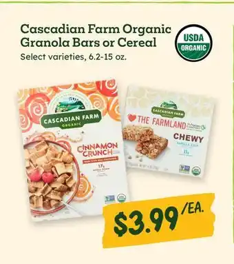 Sprouts Farmers Market Cascadian Farm Organic Granola Bars or Cereal offer