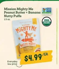 Sprouts Farmers Market Mission Mighty Me Peanut Butter + Banana Nutty Puffs offer