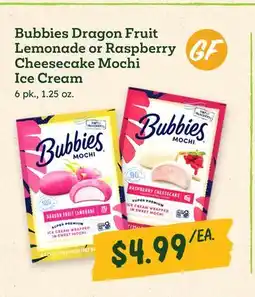 Sprouts Farmers Market Bubbies Dragon Fruit Lemonade or Raspberry Cheesecake Mochi Ice Cream offer