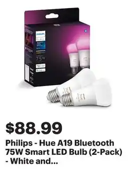 Best Buy Philips - Hue A19 Bluetooth 75W Smart LED Bulb (2-Pack) - White and Color Ambiance offer