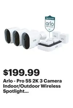 Best Buy Arlo - Pro 5S 2K 3 Camera Indoor/Outdoor Wireless Spotlight Security Camera Bundle - White offer