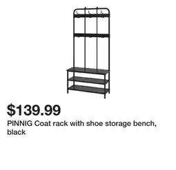 Ikea PINNIG Coat rack with shoe storage bench, black offer