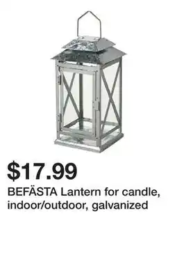 Ikea BEFÄSTA Lantern for candle, indoor/outdoor, galvanized offer