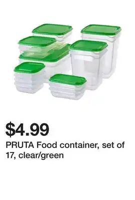 Ikea PRUTA Food container, set of 17, clear/green offer