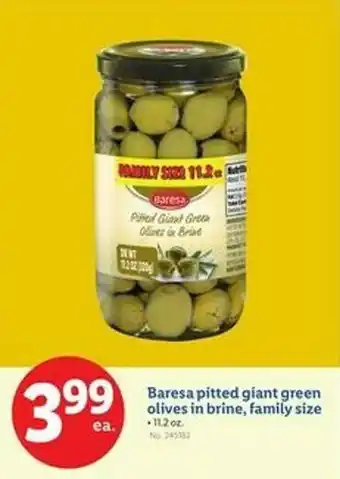 Lidl Baresa pitted giant green olives in brine, family size offer