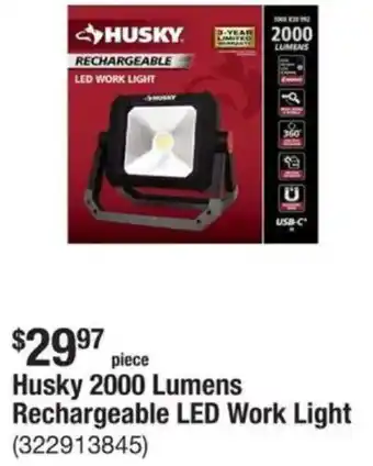 The Home Depot Husky 2000 Lumens Rechargeable LED Work Light offer