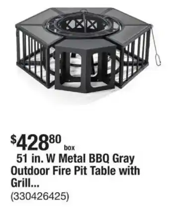 The Home Depot 51 in. W Metal BBQ Gray Outdoor Fire Pit Table with Grill... offer