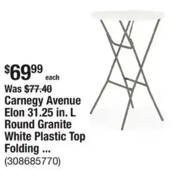 The Home Depot Carnegy Avenue Elon 31.25 in. L Round Granite White Plastic Top Folding offer