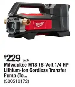 The Home Depot Milwaukee M18 18-Volt 1/4 HP Lithium-Ion Cordless Transfer Pump (To... (300510172) offer