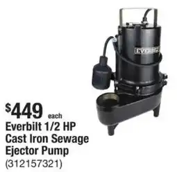 The Home Depot Everbilt 1/2 HP Cast Iron Sewage Ejector Pump offer