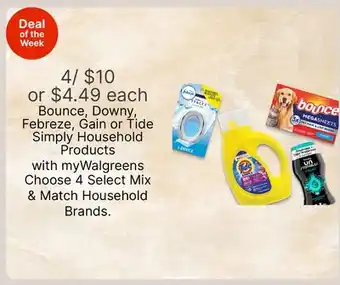 Walgreens Bounce, Downy, Febreze, Gain or Tide Simply Household Products offer