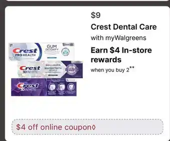 Walgreens Crest Dental Care offer