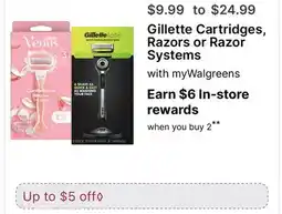 Walgreens Gillette Cartridges, Razors or Razor Systems offer