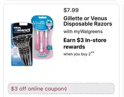 Walgreens Gillette or Venus Disposable Razors offer