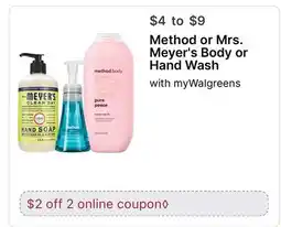 Walgreens Method or Mrs. Meyer's Body or Hand Wash offer