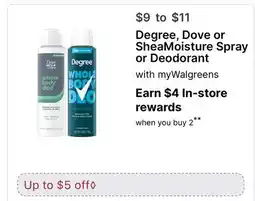 Walgreens Degree, Dove or SheaMoisture Spray or Deodorant offer