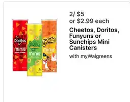 Walgreens Cheetos, Doritos, Funyuns or Sunchips Mini Canisters offer