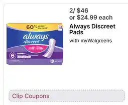 Walgreens Always Discreet Pads offer