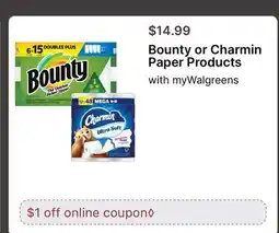 Walgreens Bounty or Charmin Paper Products offer