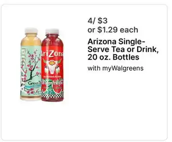 Walgreens Arizona Single-Serve Tea or Drink 20 oz. Bottles offer