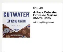 Walgreens 4-Pack Cutwater Expresso Martini, 355ml. Cans offer