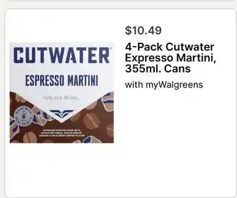 Walgreens 4-Pack Cutwater Expresso Martini, 355ml. Cans offer