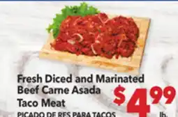 Vallarta Supermarkets Fresh Diced and Marinated Beef Carne Asada Taco Meat / PICADO DE RES PARA TACOS offer