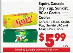 Vallarta Supermarkets Squirt, Canada Dry, 7up, Sunkist, RC or Cactus Cooler offer