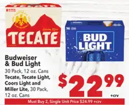 Vallarta Supermarkets Budweiser & Bud Light offer