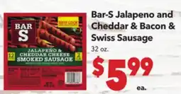 Vallarta Supermarkets Bar-S Jalapeno and Cheddar & Bacon & Swiss Sausage offer