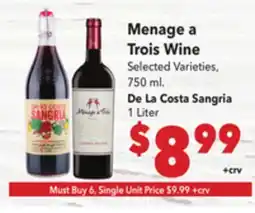 Vallarta Supermarkets Menage a Trois Wine offer