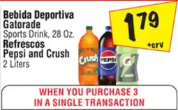 El Super Gatorade Pepsi Sports Drink, 28 Oz. Refrescos and Crush 2 Liters offer